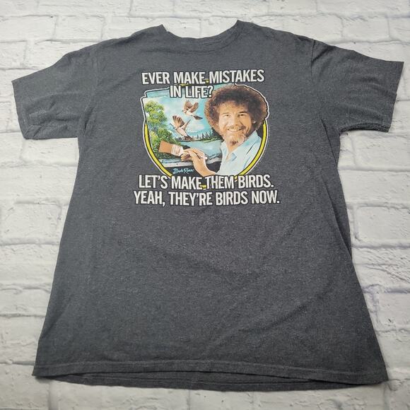 Bob Ross Mistakes Become Birds T-shirt size Large - Picture 1 of 6